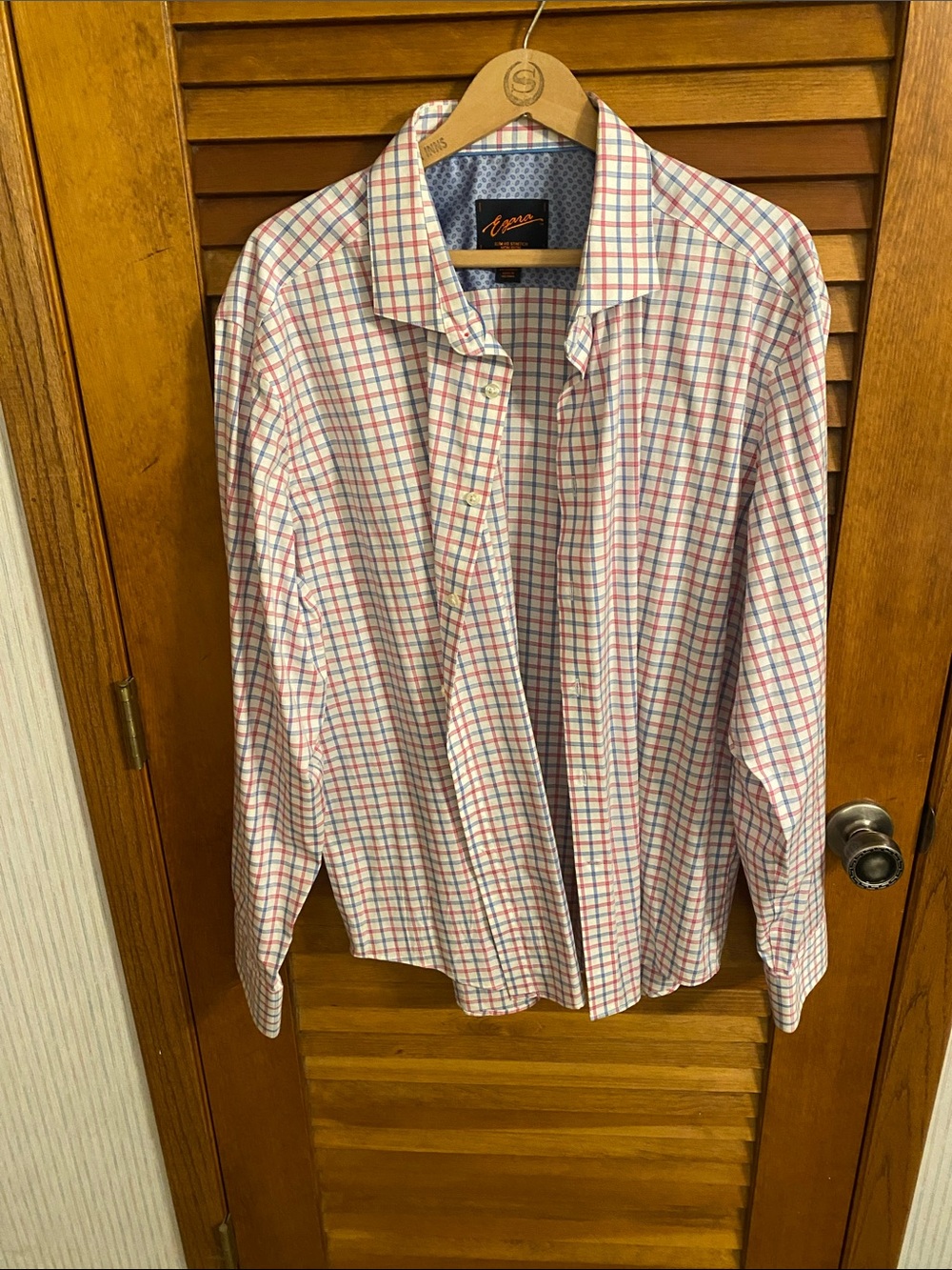Egara White Button-Down Shirt with Pink & Blue Check
